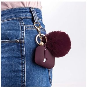 AirPods Case Burgundy Pompom Accessories Keychain